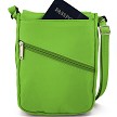 There is a diagonal zipper and handy open drop-in pocket on the back. Great for smartphone! 
