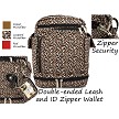 Day Pack, top zipper, full size front zipper, built-in wallet, end pockets, bottom security barrier 